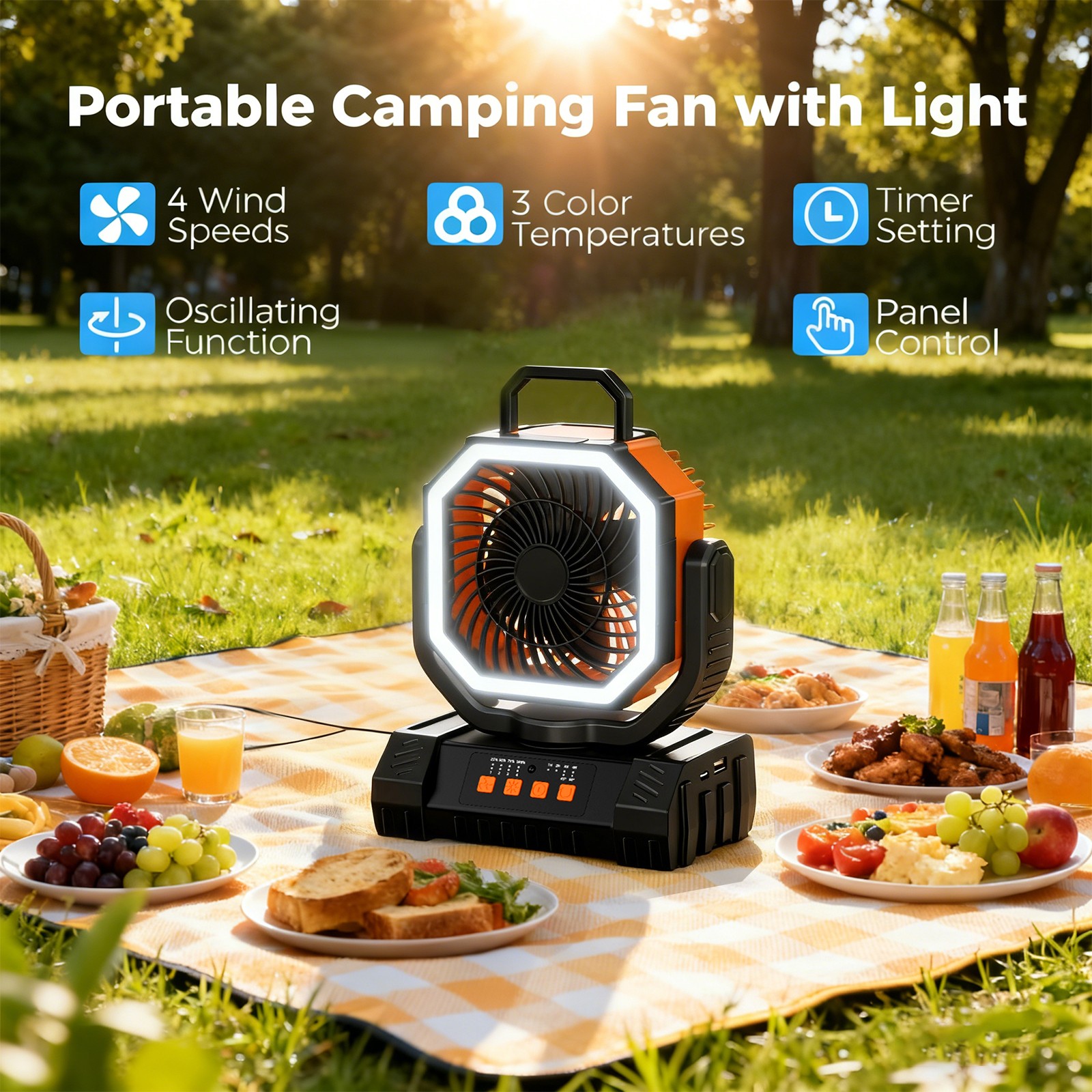 20000mAh Rechargeable Camping Fan – Portable Outdoor Tent Fan with LED Light gallery