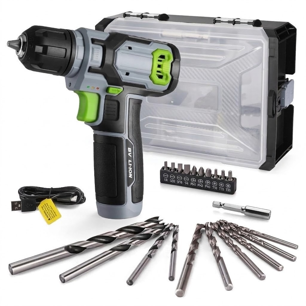 Portable 8V Cordless Drill Driver Kit - 3/8" Keyless Chuck & Stackable Tool Case gallery