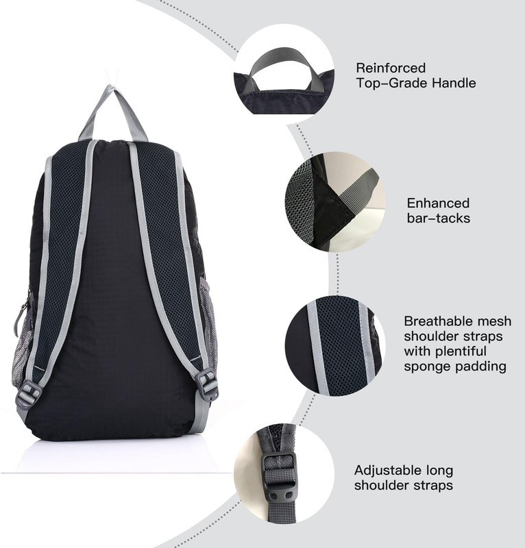 Packable Handy Lightweight Travel Hiking Backpack Daypack, Black 4