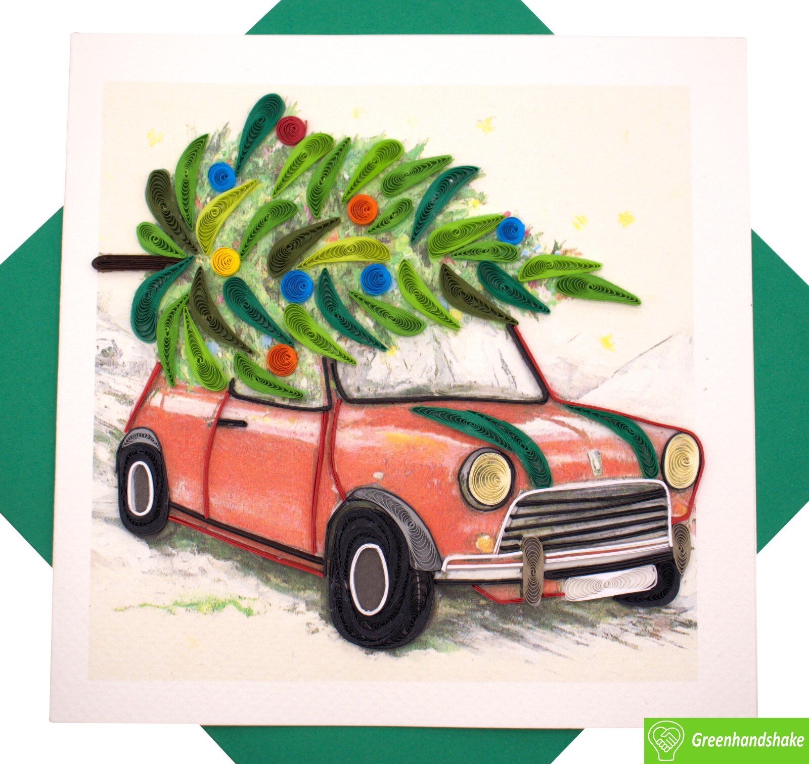 Car with Christmas Tree Quilling Greeting Card - GREENHANDSHAKE gallery