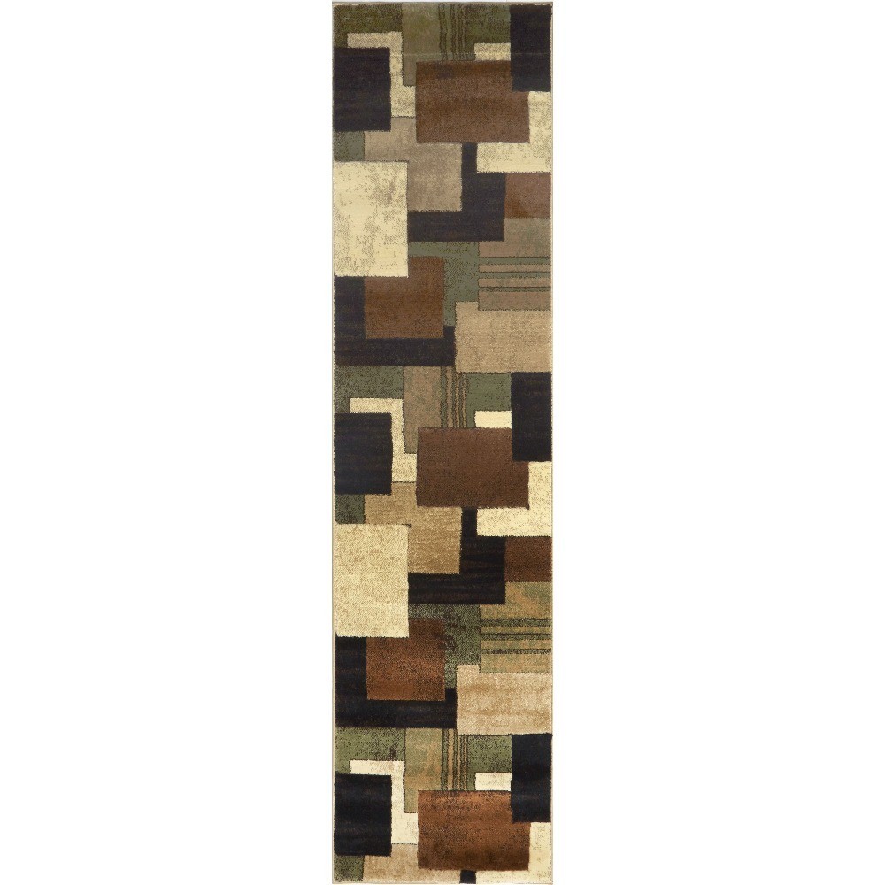 Modern Geometric Runner Area Rug Brown and Green 1 ft 9 in x 7 ft 2 in gallery
