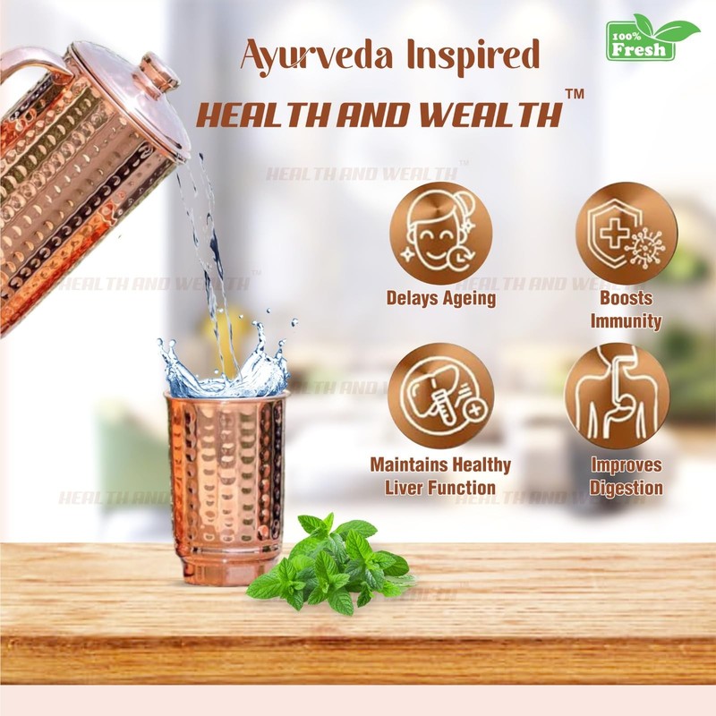 Pure Copper Drinking Cups - Ayurvedic Health Copper Hammered 2 pcs. set gallery
