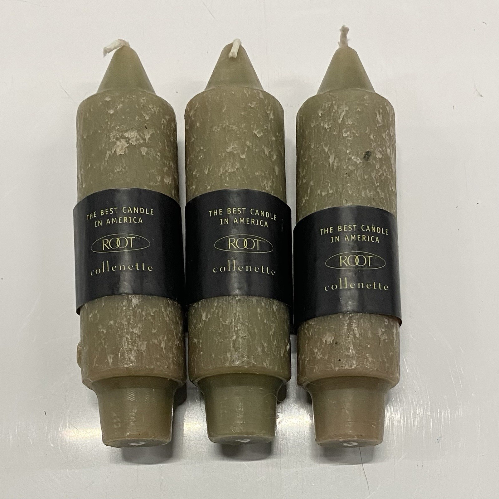 Root Timberline Collenette Dark Olive Green Taper Candles 5” Set of 3 gallery