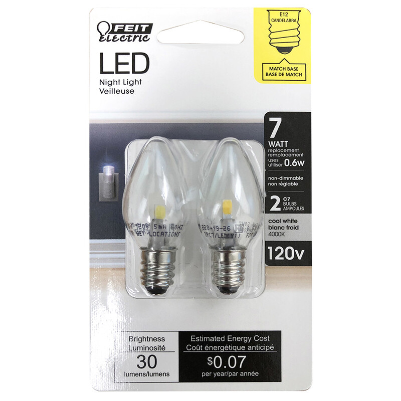 Feit Electric BPC7/LED 4000K 1W 120V E12 C7 White Incandescent Night Light Bulb gallery