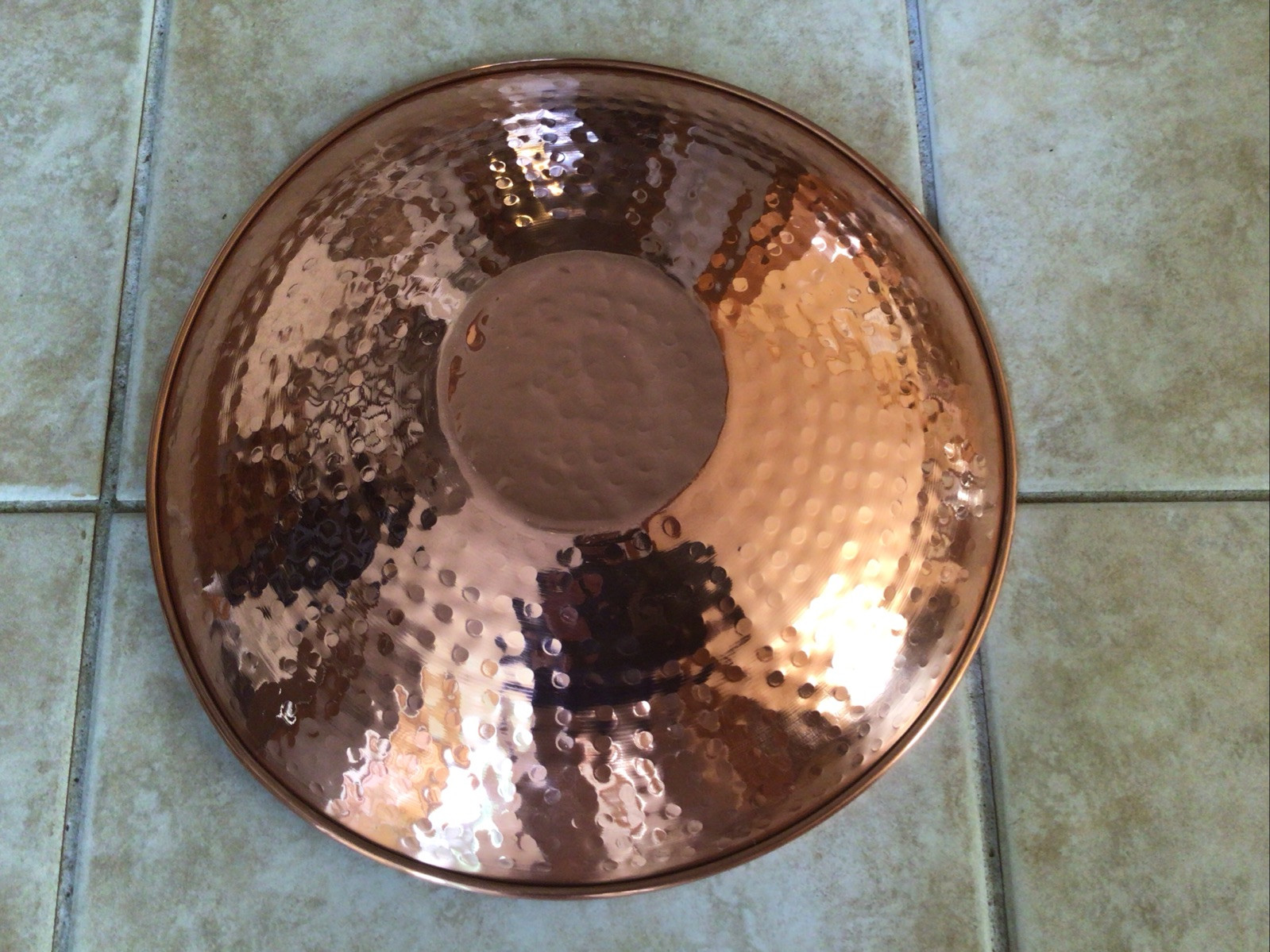 Good Directions Hand Hammered Rimless Polished Copper Bowl Center Piece Only gallery