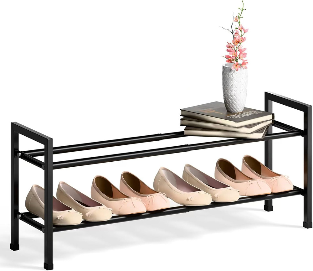 2 Tier Expandable Shoe Rack for Closet, 18“-33” Adjustable Shoe Rack for Small S