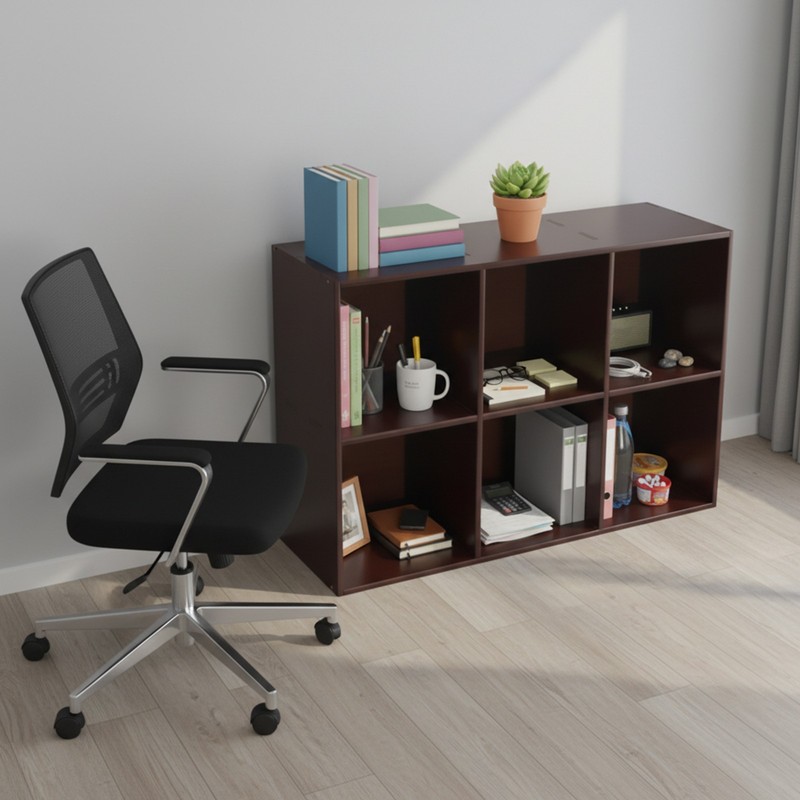 Solid Wood 2-Tier Bookcase 6 Open Compartments Floor Shelf Brown 90 × 30 × 75 cm gallery