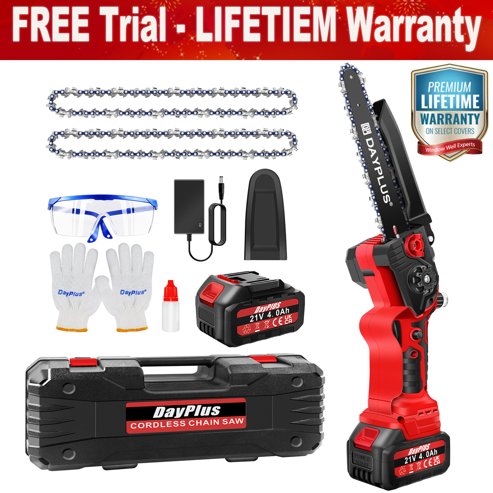 4"/6"8" Mini Handheld Electric Chainsaw Cordless Chain Saw Wood Cutter+2 Battery gallery