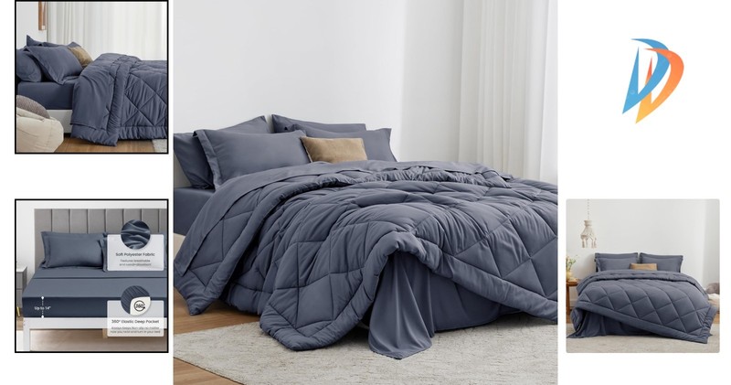 Full Comforter Set Navy Blue - Stylish 7-Piece Bedding for -Round Comfort gallery