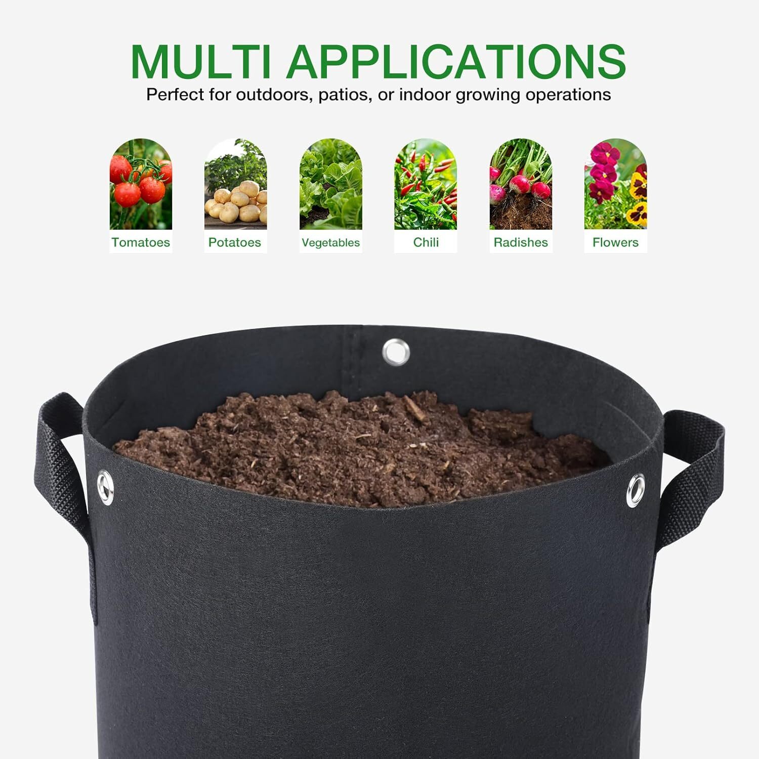 Seedfactor 5 Pack Plant Grow Bags Heavy Duty Thick Nonwoven Fabric Pots Planters gallery