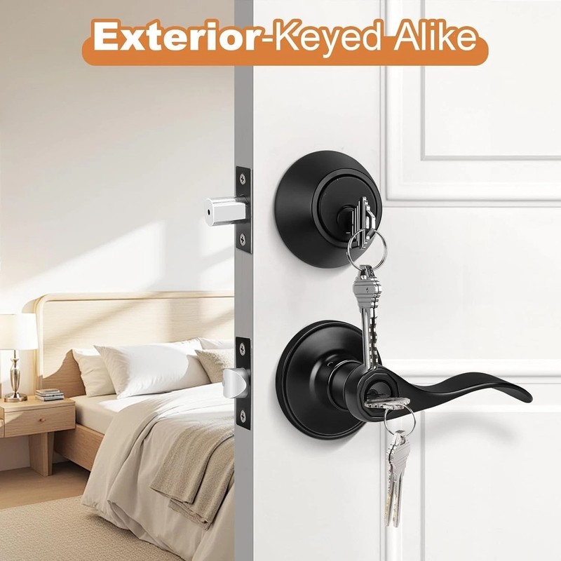 Universal Reversible Entry Lever Lockset with Single Cylinder Deadbolt, 1 Pack gallery