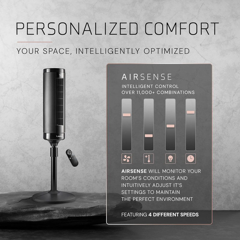 Elevation Adjustable Tower Fan 42”-54”, Pedestal Fan, 31 Ft/S Airflow, Quiet 28 gallery