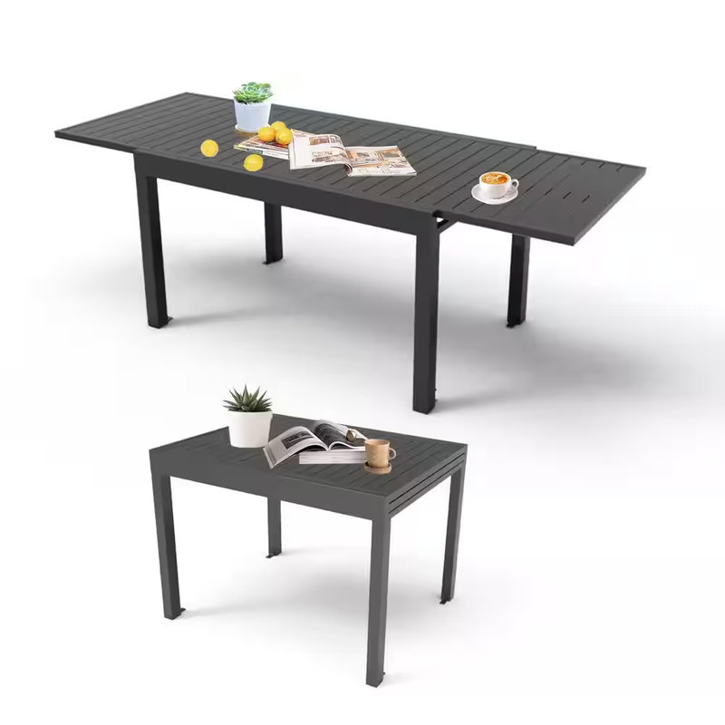 Dark Brown Rectangular Aluminum Outdoor Dining Table Withextension 35 In. to 71 gallery