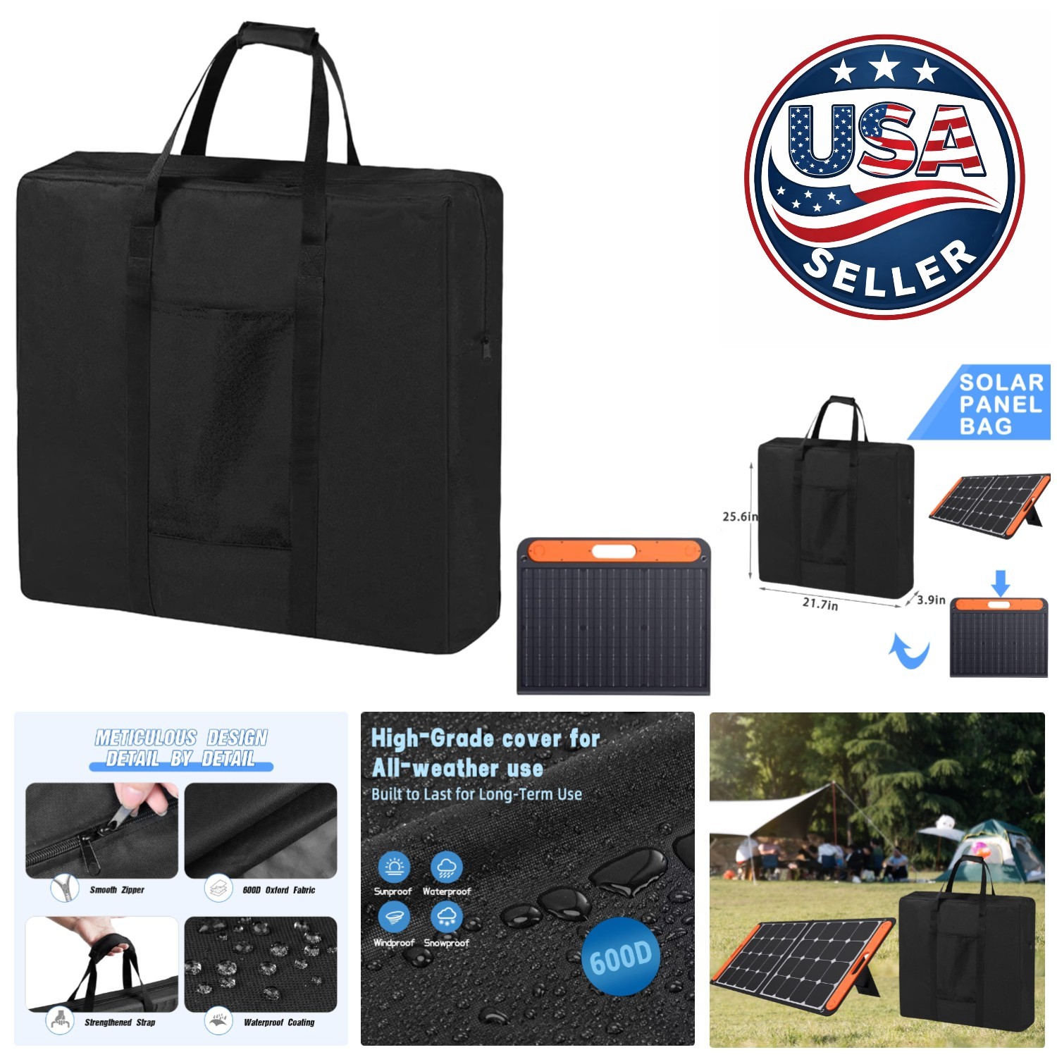 Durable Dustproof Solar Panel Carry Case - 600D Oxford Fabric, Black 21.7'' gallery