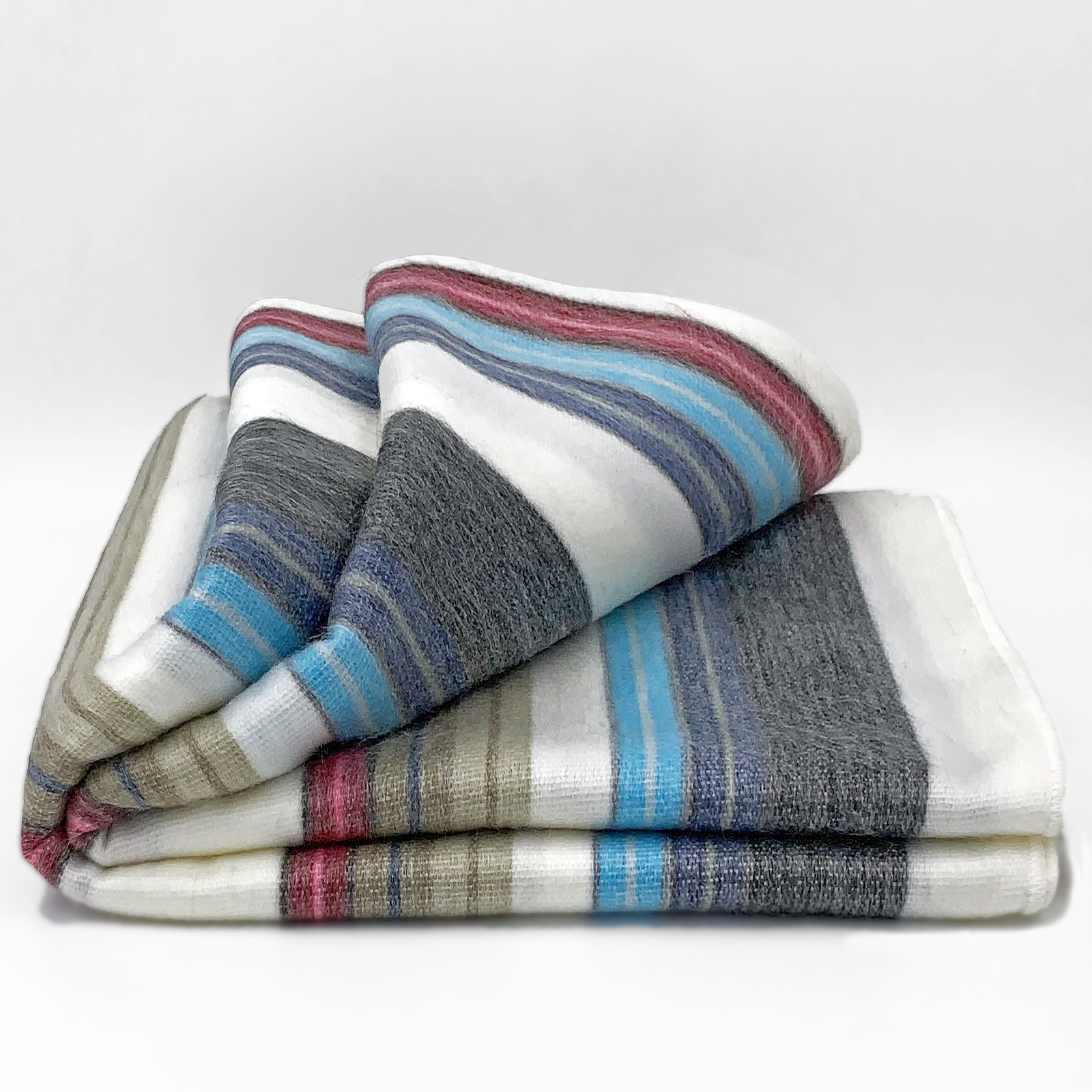 SOFT & WARM WHITE BLUE BEIGE STRIPED ALPACA LLAMA WOOL BLANKET QUEEN gallery