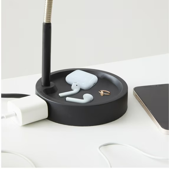Mainstays LED Desk Lamp with Catch-All Base & AC Outlet, Matte Black gallery