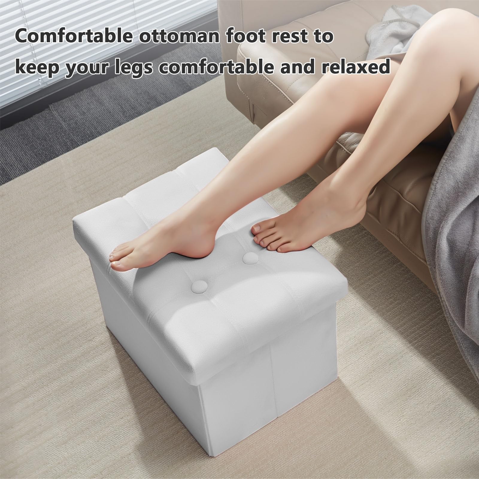 Storage Ottoman Foot Rest Stool, 17 inch Velvet Footstool Bench, Short Ottoma... gallery