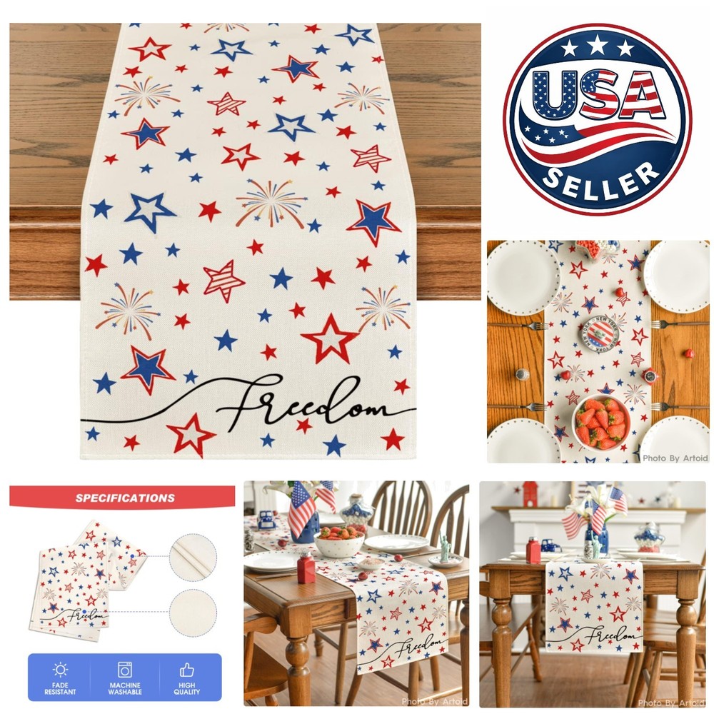 Durable 13 x 72 Polyester Table Runner with Flag Print for Festive Occasions