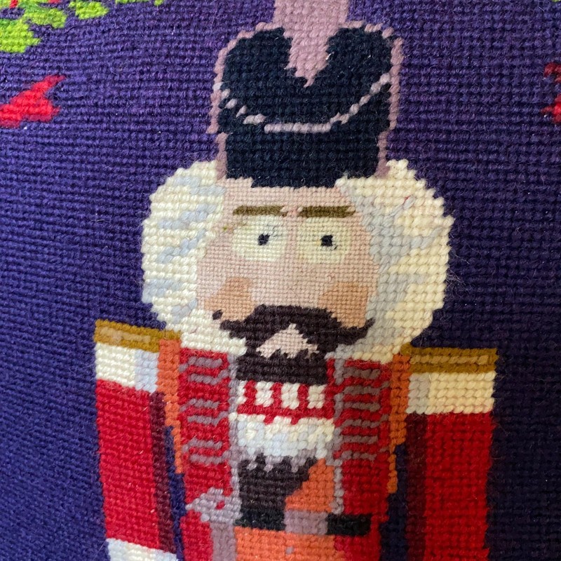 Nutcracker Needlepoint Christmas Throw Pillow COVER Blue12x12 NO CLOSURE upcycle gallery