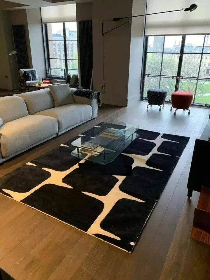 Black & White Color Handmade Rug hand Tufted Abstract Area rug Pure 100% Nz Wool gallery