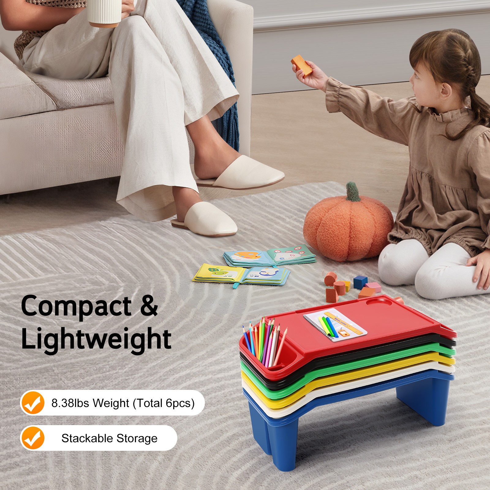 6 Pcs Kids Lap Desk Trays Set - Durable Multi-Functional Trays with Pockets gallery