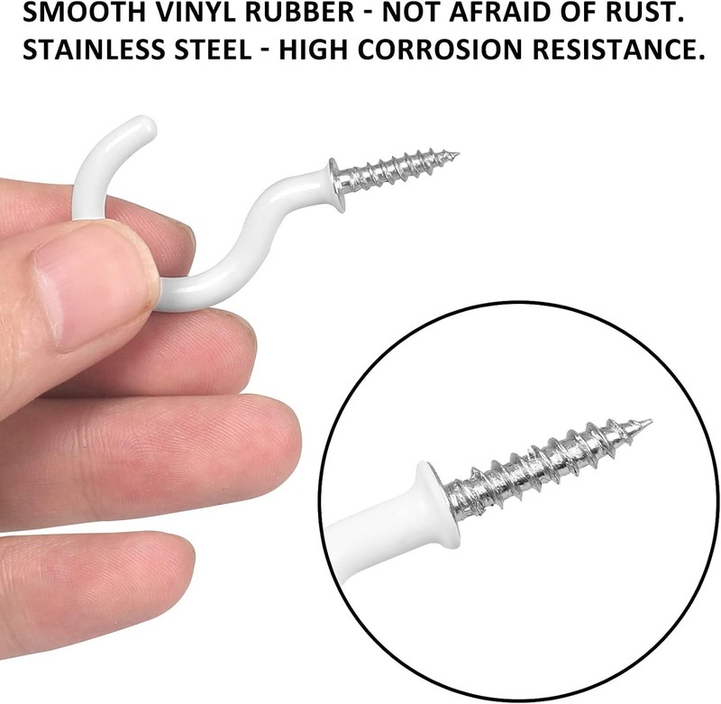 90 Pcs White Ceiling Hooks Kit 6 Sizes Vinyl Coated Screw-In Plant KitchenCup gallery