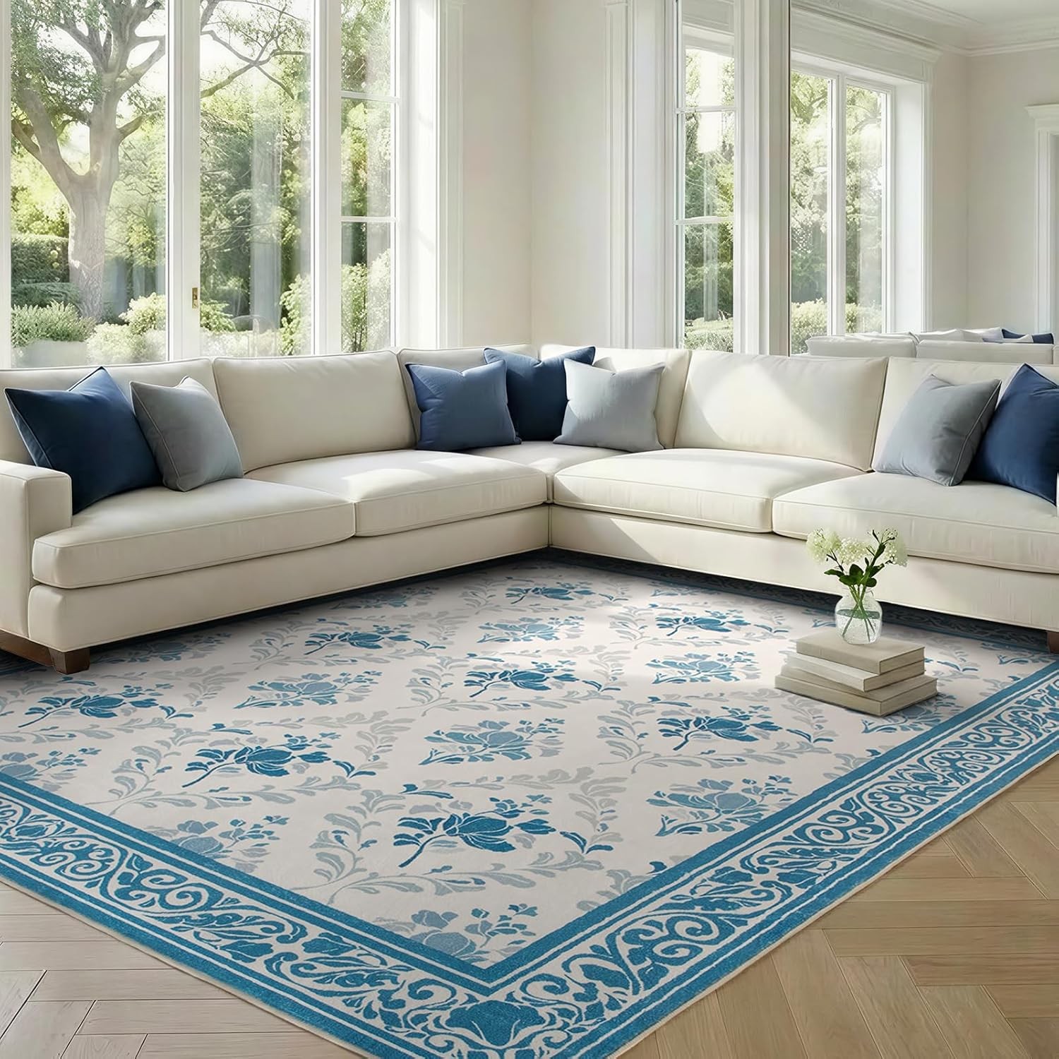8x10 Blue Boho Washable Medium Pile Rug gallery
