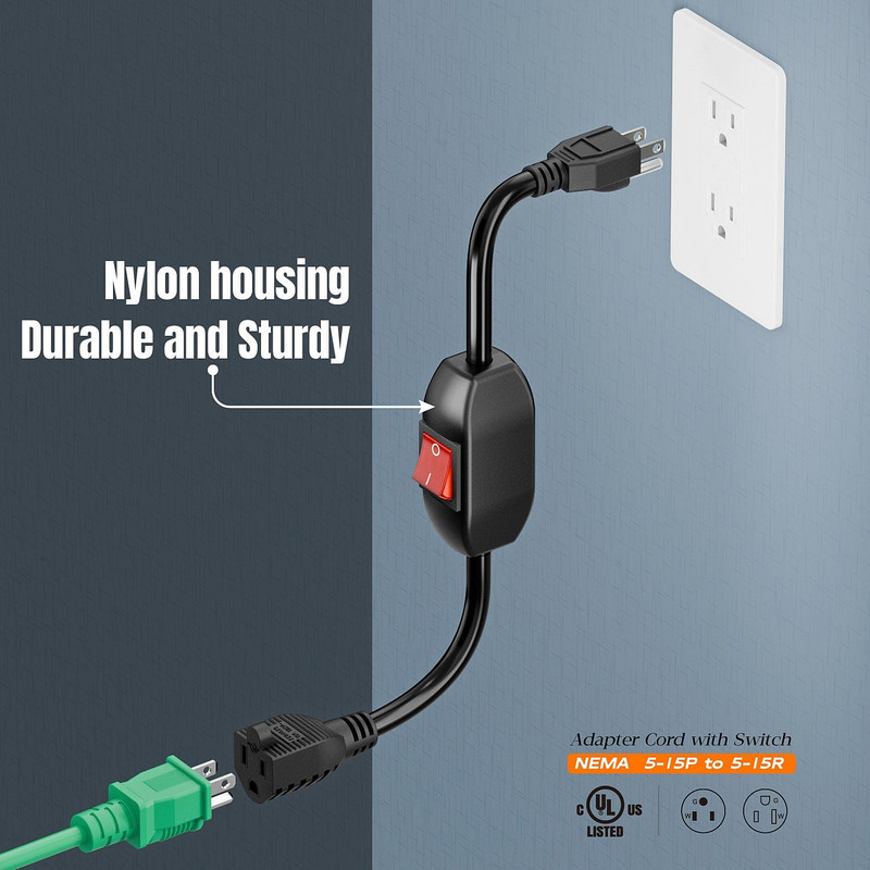 Inline On/Off Switch Extension Cord, Plugrand 3-Prong Household Switchable Power gallery