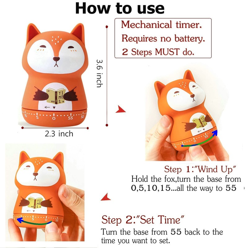 Mechanical Kitchen Timer 60 Minute Countdown Wind Up Manual Cooking Orange Fox gallery