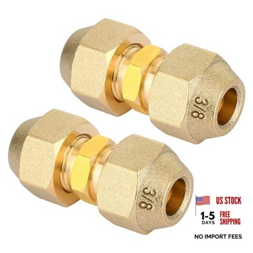 2Packs 3/8" Brass Pipe Extension Joint Connectors, Free Welding AC 3/8 Inch gallery