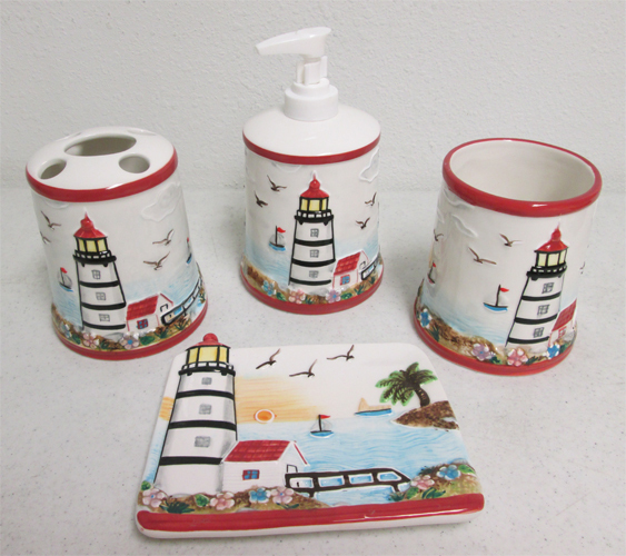 Lighthouse Ceramic 4 PC Bathroom Set. Item #3046 gallery