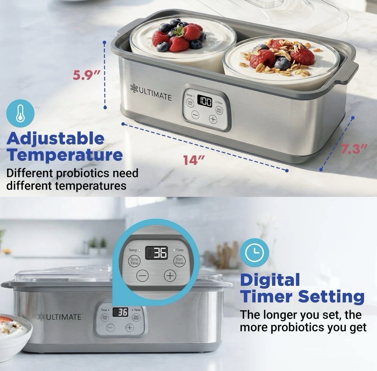 Probiotic Yogurt Maker with Adjustable Temperature & Time Control Make Trill... gallery