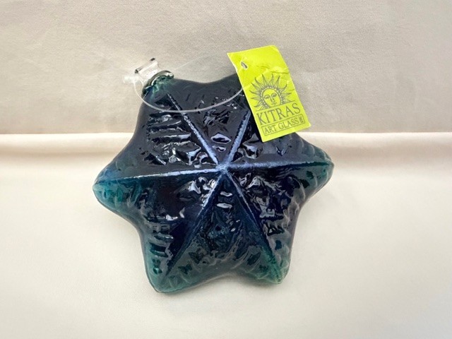 Kitras Art Glass Suncatcher Teal Blue Green Snowflake Window Hanging Rare gallery