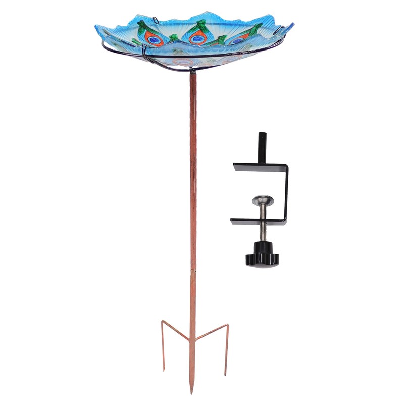 Exquisite Feathers Deck-Mounted/Staked Glass Bird Bath by Sunnydaze gallery