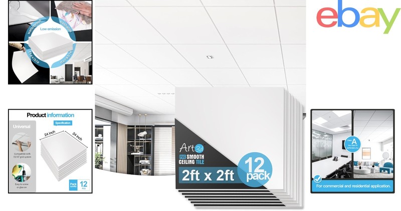 Durable 2ft x 2ft Ceiling Tiles - 12-Pack White Panels for Easy Installation gallery