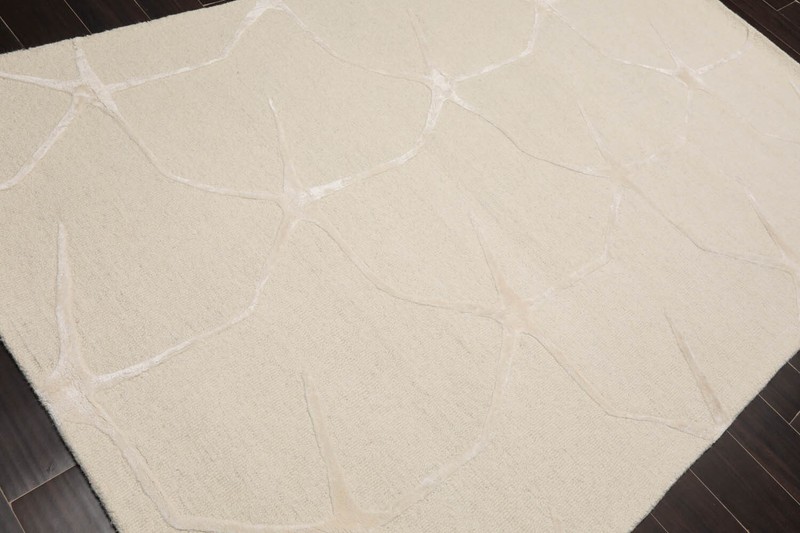 Designer Loop N Cut Pile Handmade Wool & Art Silk Modern Area Rug Ivory 5' x 8' gallery