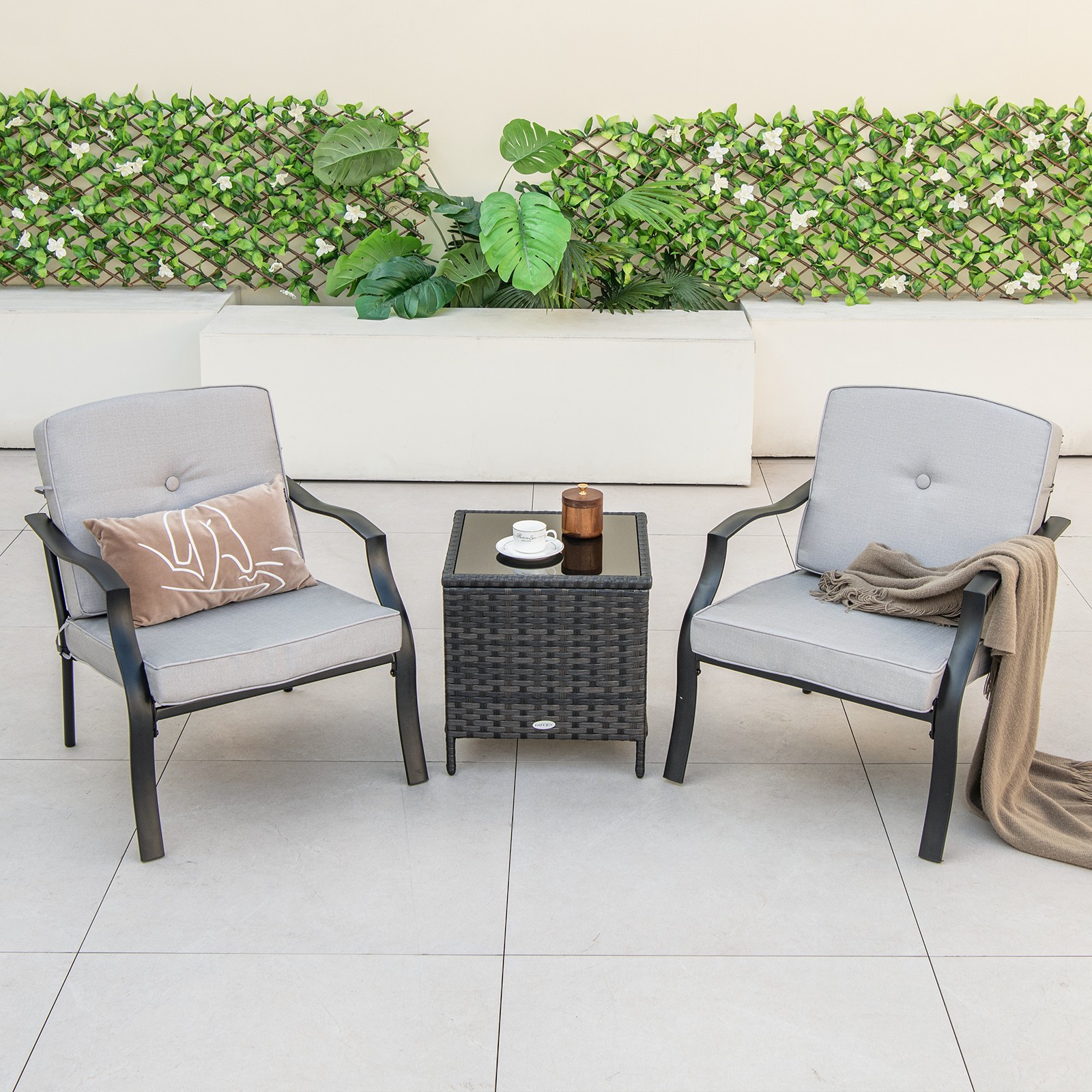 2 PCS Patio Metal Chairs Outdoor Dining Seat Heavy Duty w/ Cushions Garden Gray gallery