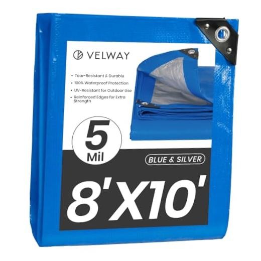 8' x 10' Waterproof Tarps 5 Mil - Multipurpose Poly Tarpaulin with 8x10ft Blue gallery