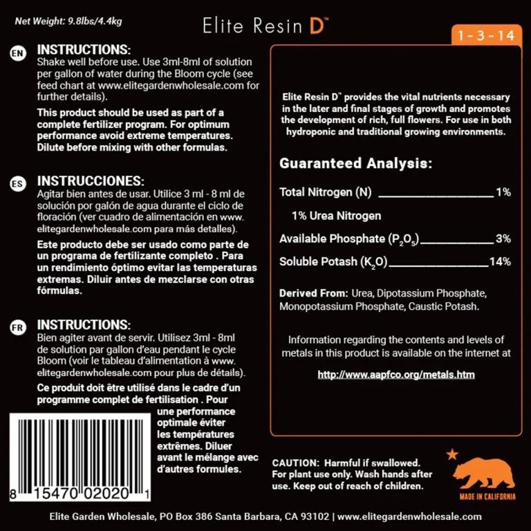 Elite Nutrients Resin D 32 Oz. Increase Plant Growth and Yield During Bloom gallery