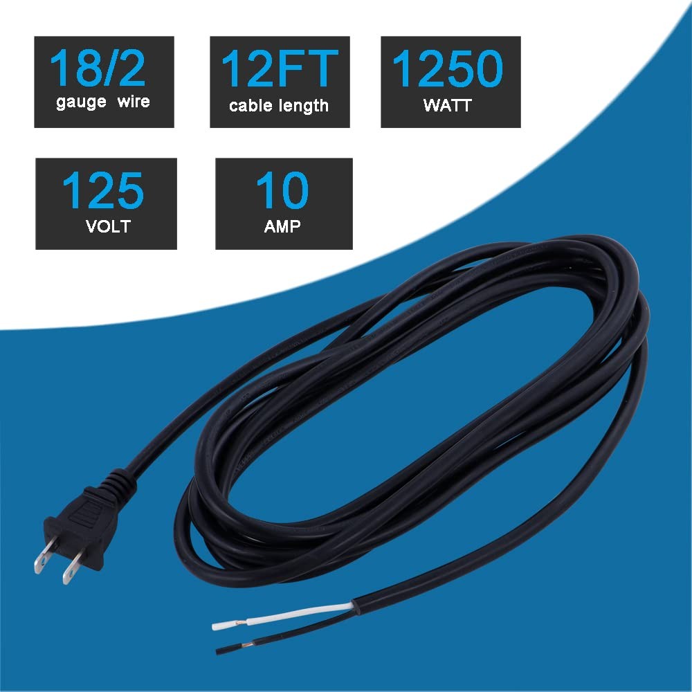 12FT Replacement Power Cord 18 Gauge Round Cable Polarized 2 Prong Plug Pigta... gallery