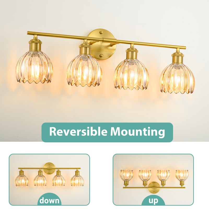 Premium 4-Light Copper Vanity Light with Amber Glass Shades,Adjustable E26 gallery