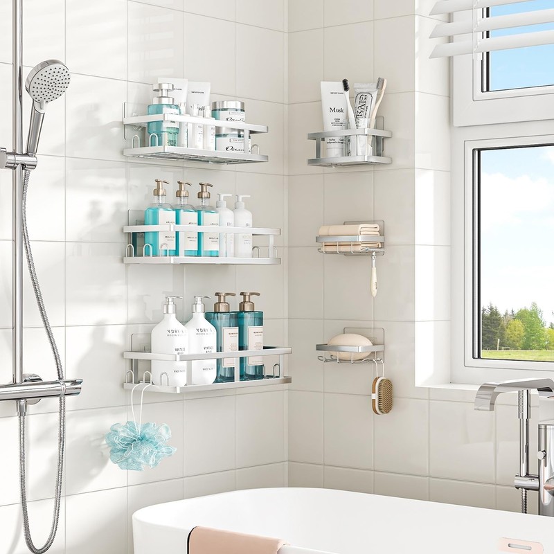 Shower Caddy 6 Pack, Adhesive Shower Shelves with Soap Holder, No Drilling Ru... gallery