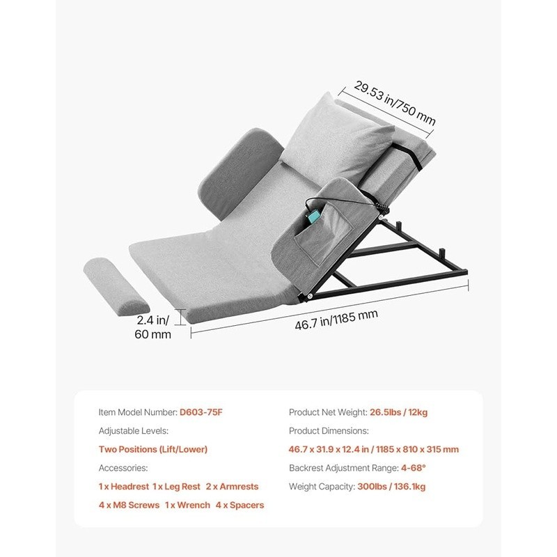 Adjustable High Density Foam Backrest Reading Relaxing Sleeping W/ Remote New gallery