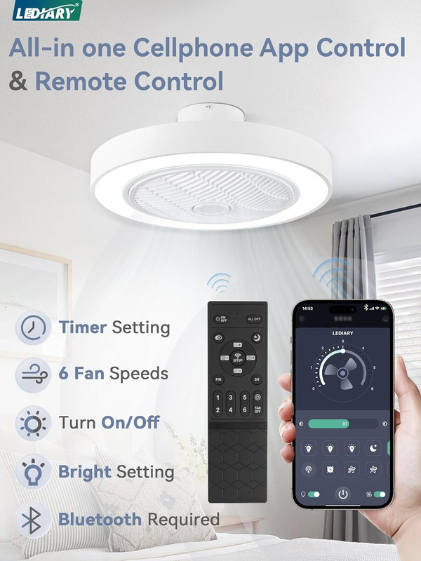 Modern 22" Bladeless Ceiling Fan with Light & Remote - 6 Speeds, 3000-6000K gallery