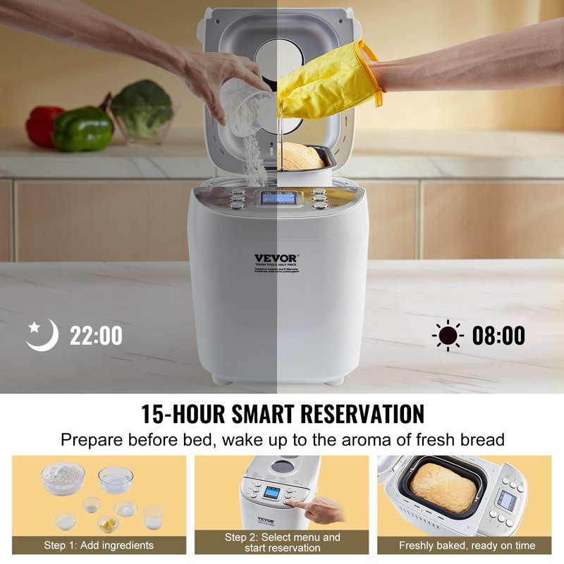 VEVOR 3LB 15-in-1 Bread Maker Automatic Compact Dough Machine Nonstick White gallery