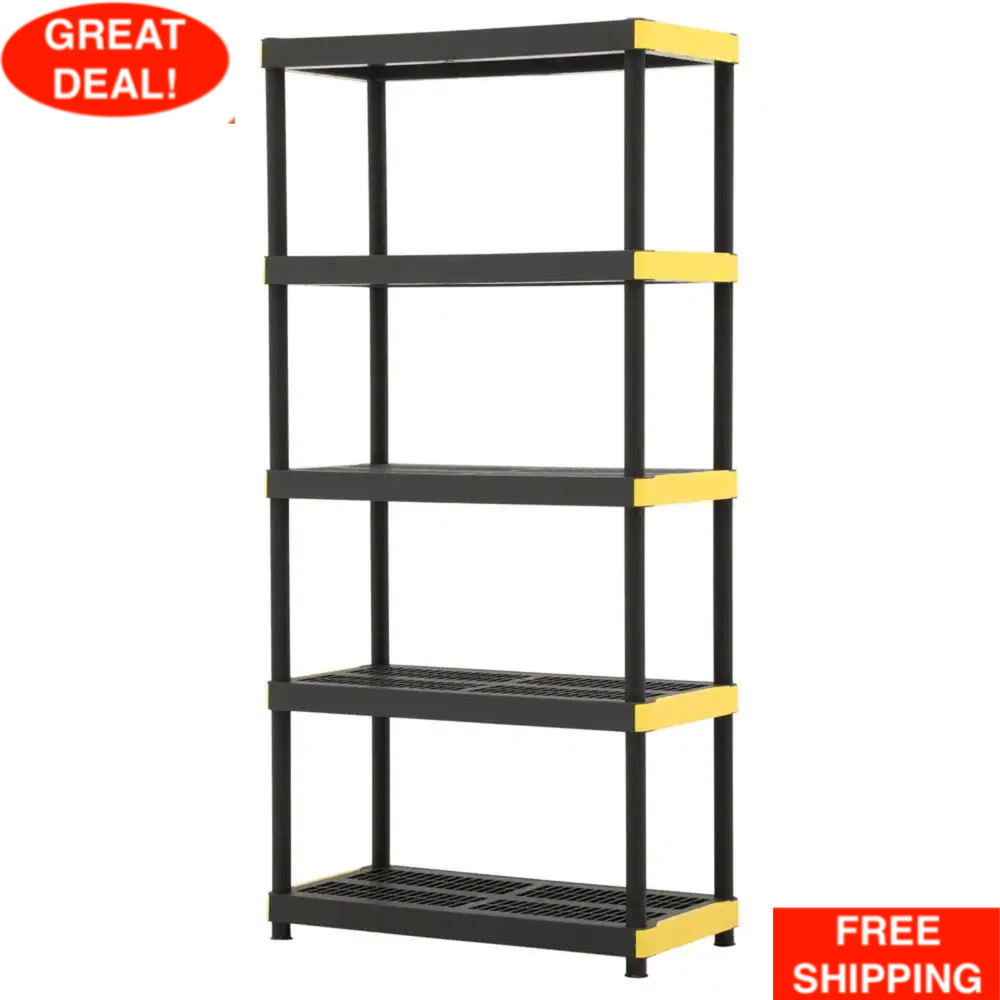 Multi-Purpose 5-Tier Plastic Garage Storage Shelving Unit 36in WX 74in HX 18in D