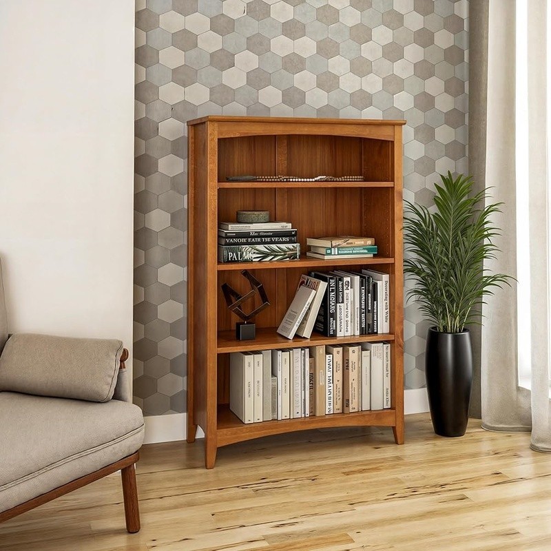4 Shelf Bookcase Solid Wood Adjustable Shelving Closed Back Display Bookshelf gallery