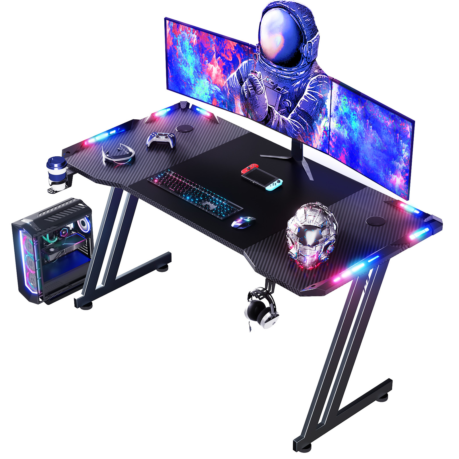 55 inch Computer Desk with Headphone Hook & Cup Holder, Ergonomic Gaming Table gallery