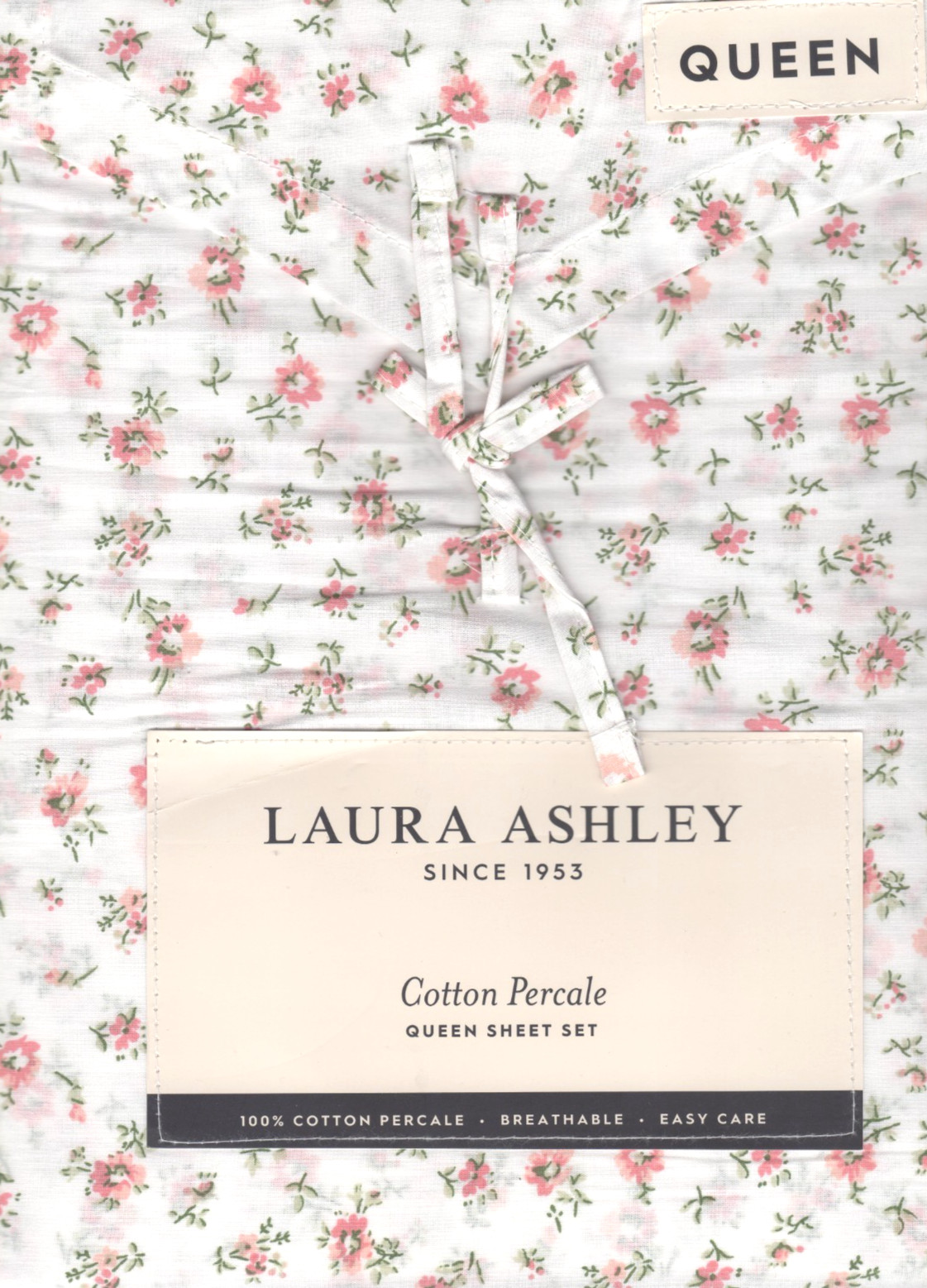 Laura Ashley Queen Sheet Set Petite Fleur Pink 4pc Cottage Farmhouse Chic Green gallery
