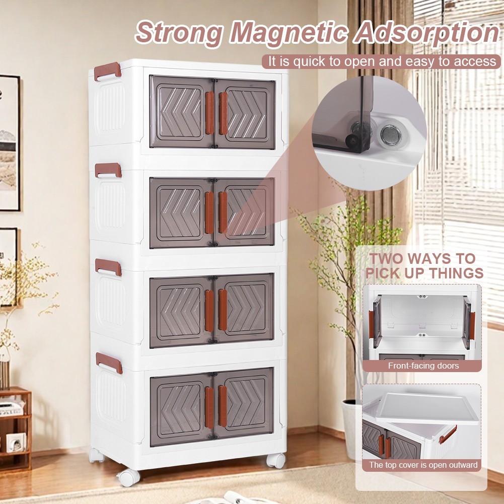 4 Pack Stackable Storage Boxes Set with lid2 Doors Rolling Foldable Storage Bins gallery